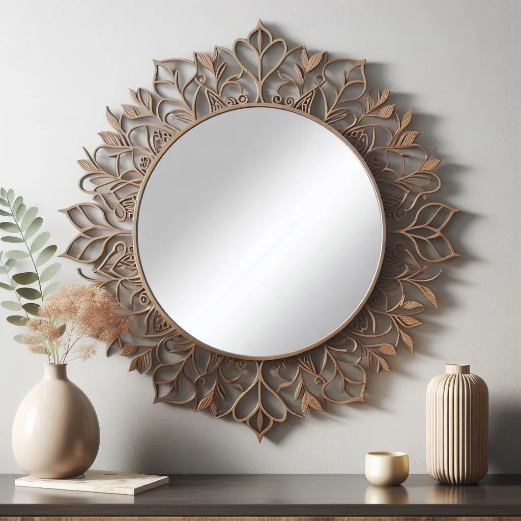 Golden Petals Round Mirror