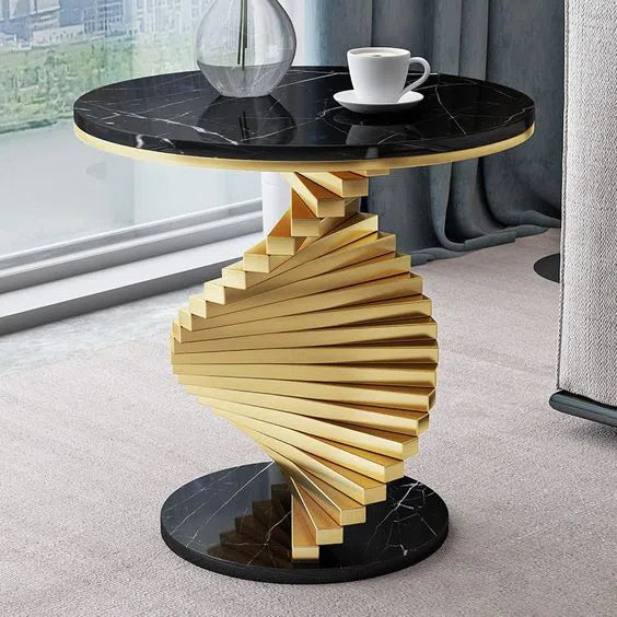 Modern Round Metal Black & Gold Side Table