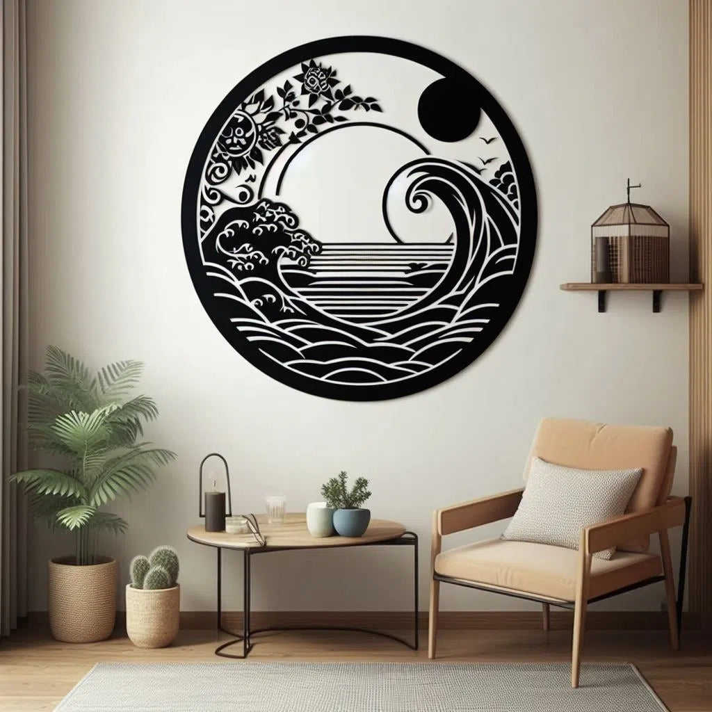 Moonlit Waves: A Beautiful Nature-Art Contrast Wall Art