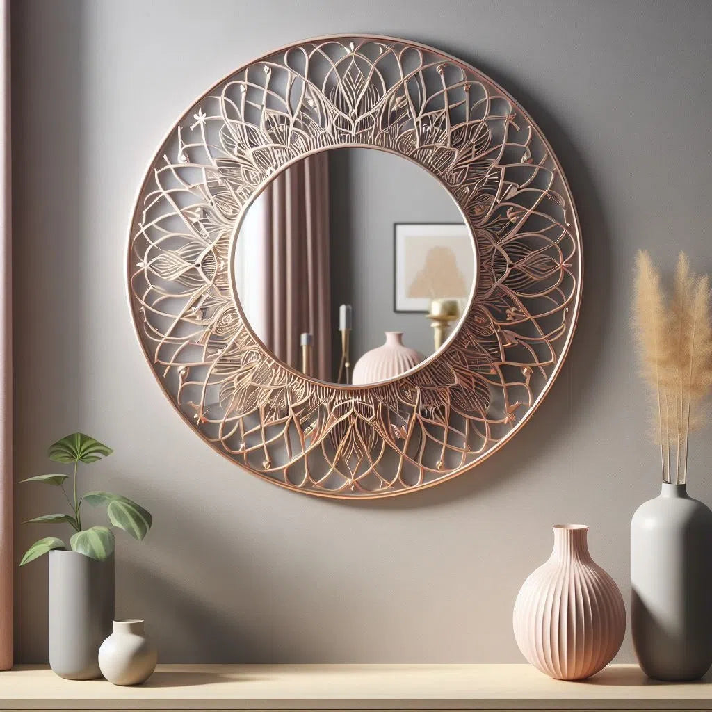Nature-Inspired Wall Mirror with Bronze Leaf Frame