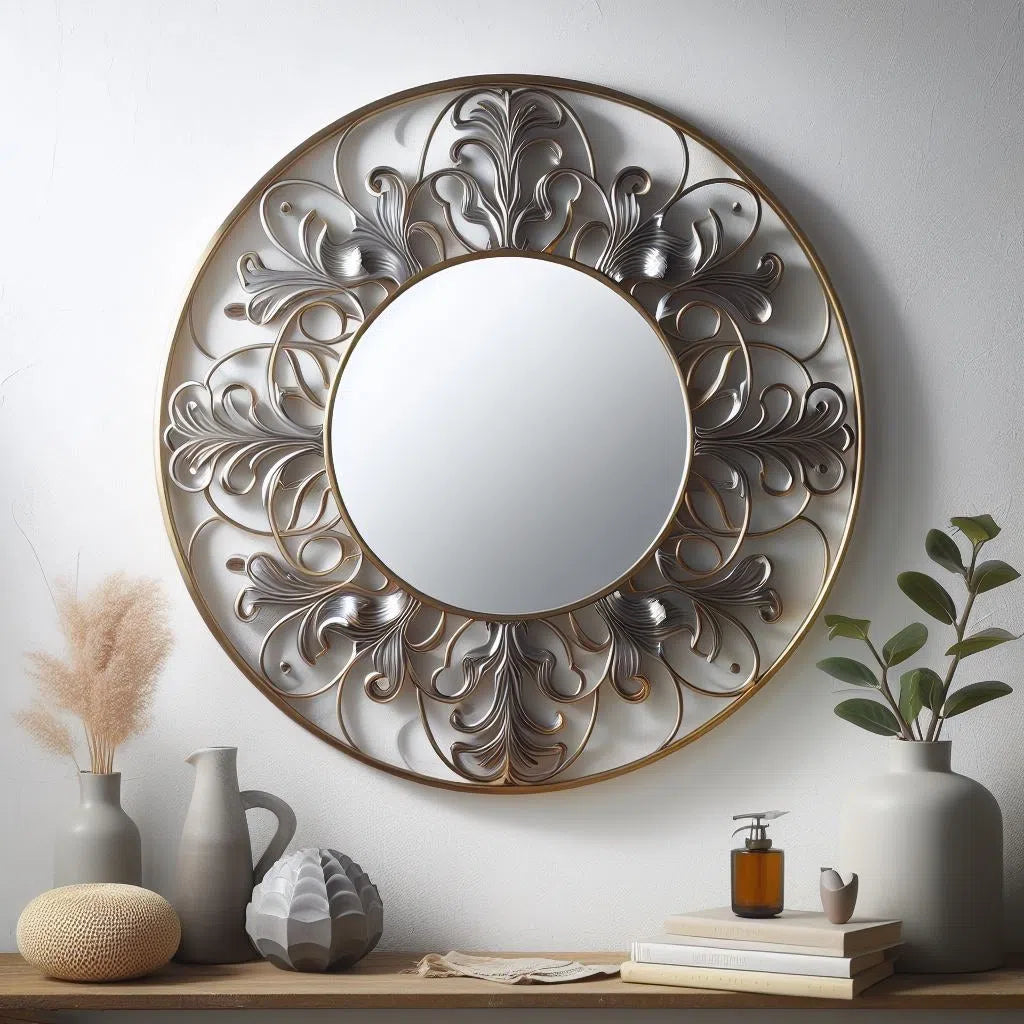 Round Wall Mirror with Luxurious Ornate Frame